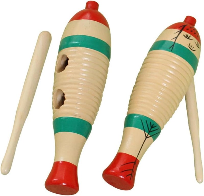 Plzoslly 4 Pack Wood Guiro Latin Percussion Musical Instruments, Fish Shaped Guiro Instrument Wooden Musical Instruments with Rhythm Sticks - Image 4
